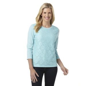 NWT Basic Editions Front Crochet Lace Overlay Top